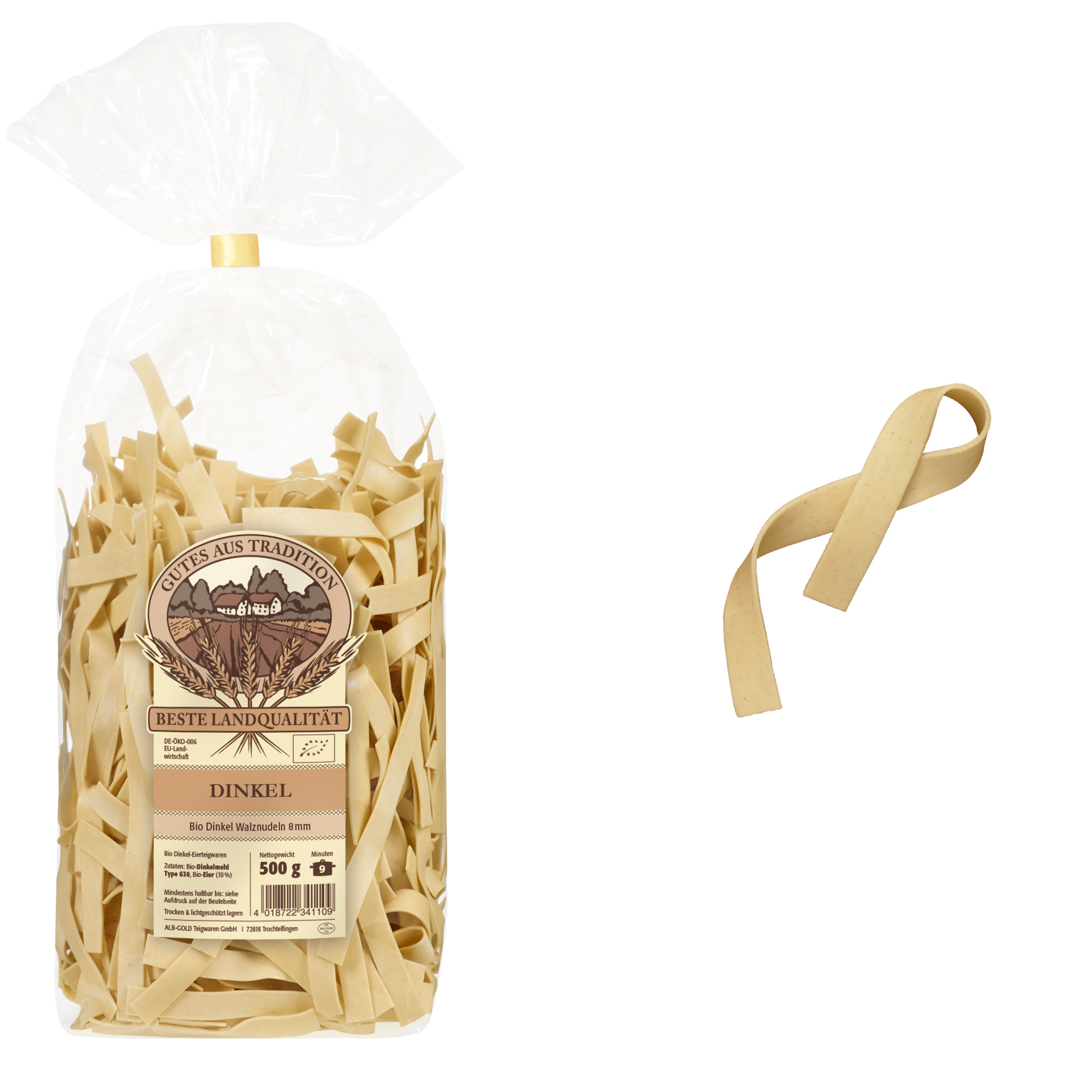 Bio Dinkel Walznudeln 8 mm Bio Dinkel Walznudeln 8 mm