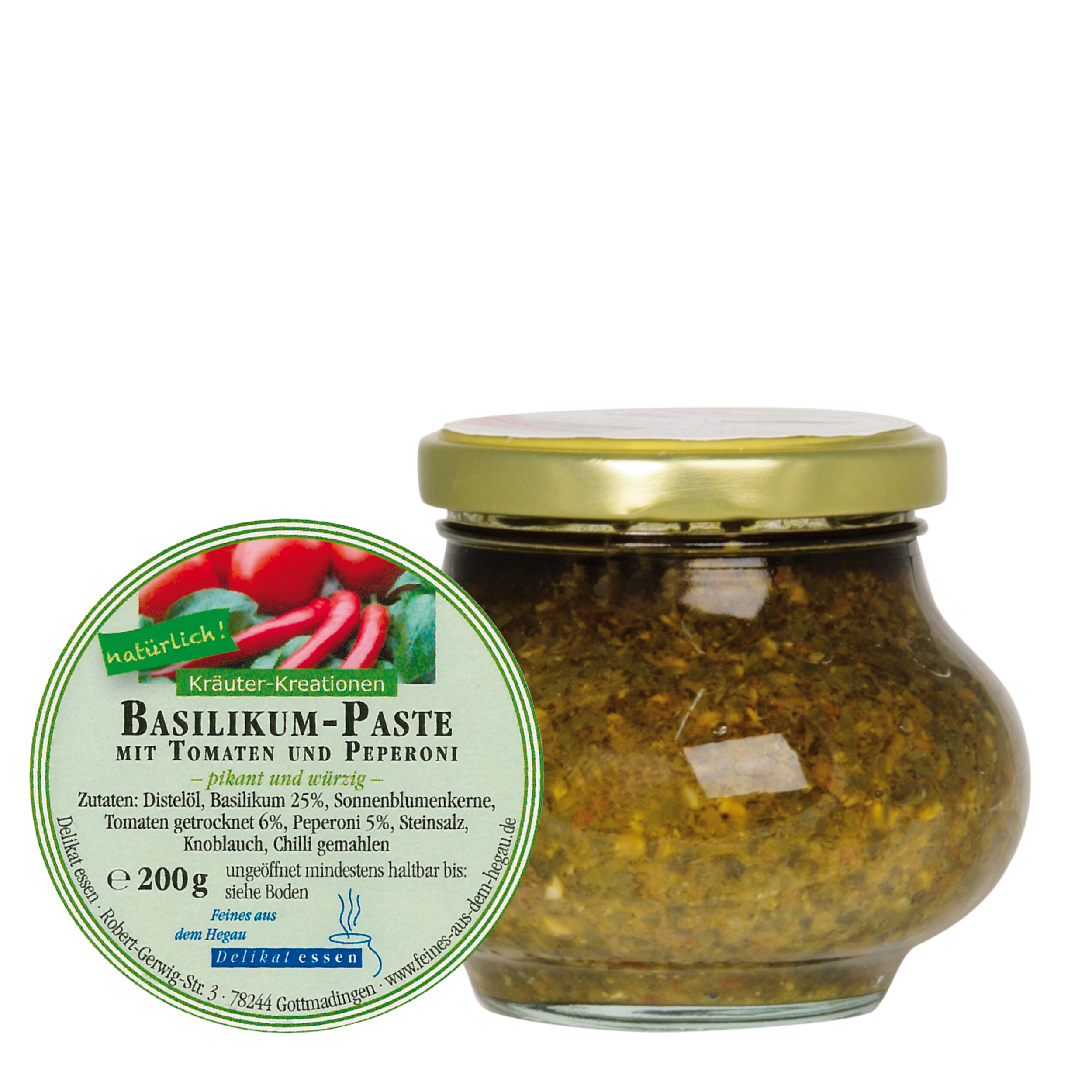 Basilikum-Paste mit Peperoni & Tomate Basilikum-Paste mit Peperoni & Tomate