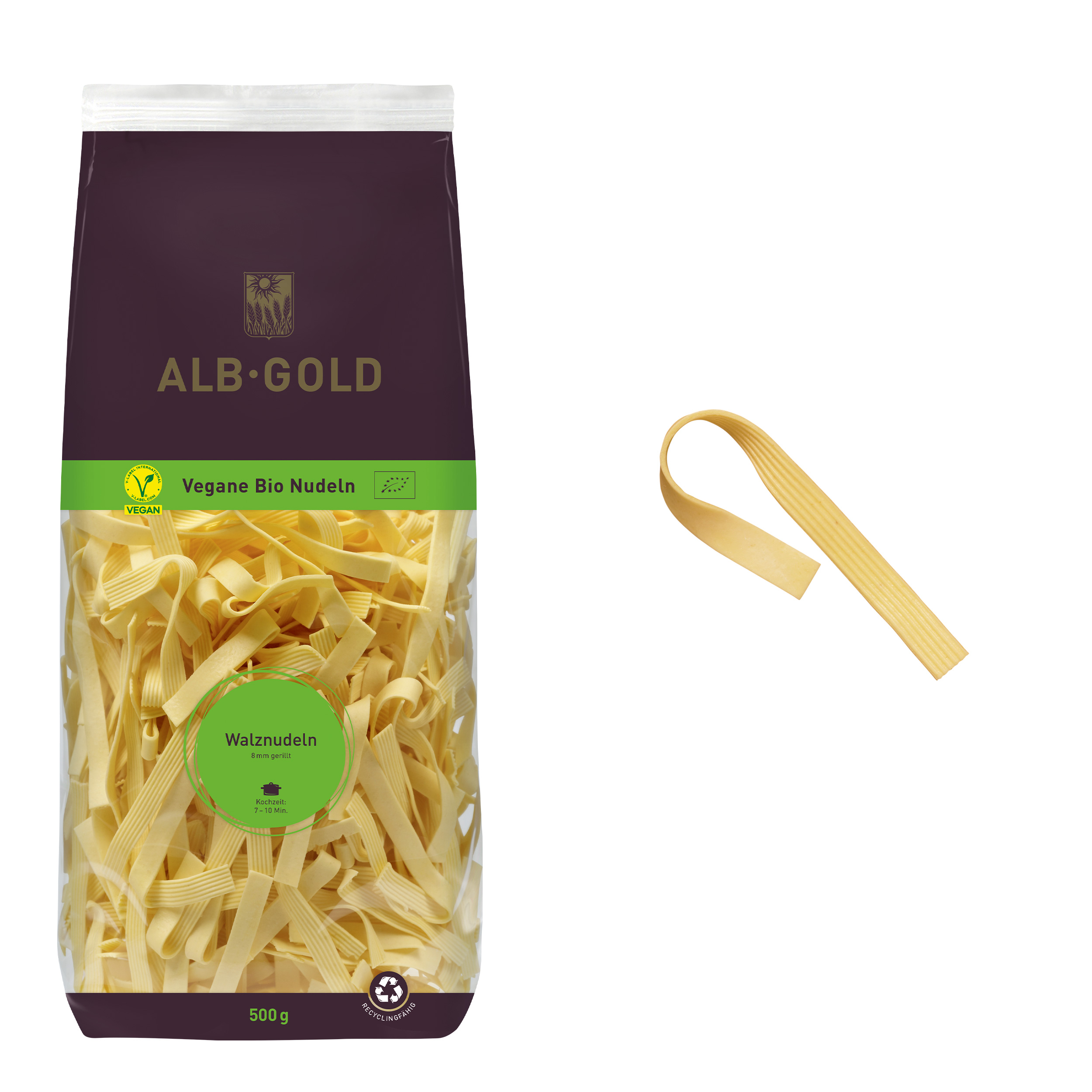 Vegane Bio Walznudeln 8mm gerillt Vegane Bio Walznudeln 8mm gerillt